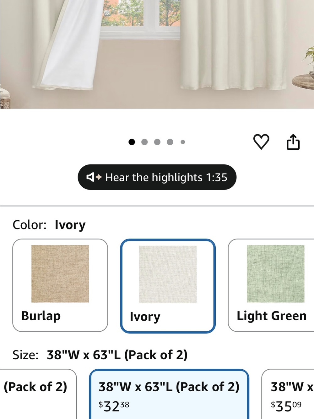 Amazon Ivory Room-Darkening Curtains - Pack of 2